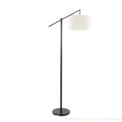 69" Contemporary Floor Lamp in Oil Bronze Metal with Natural Linen Shade