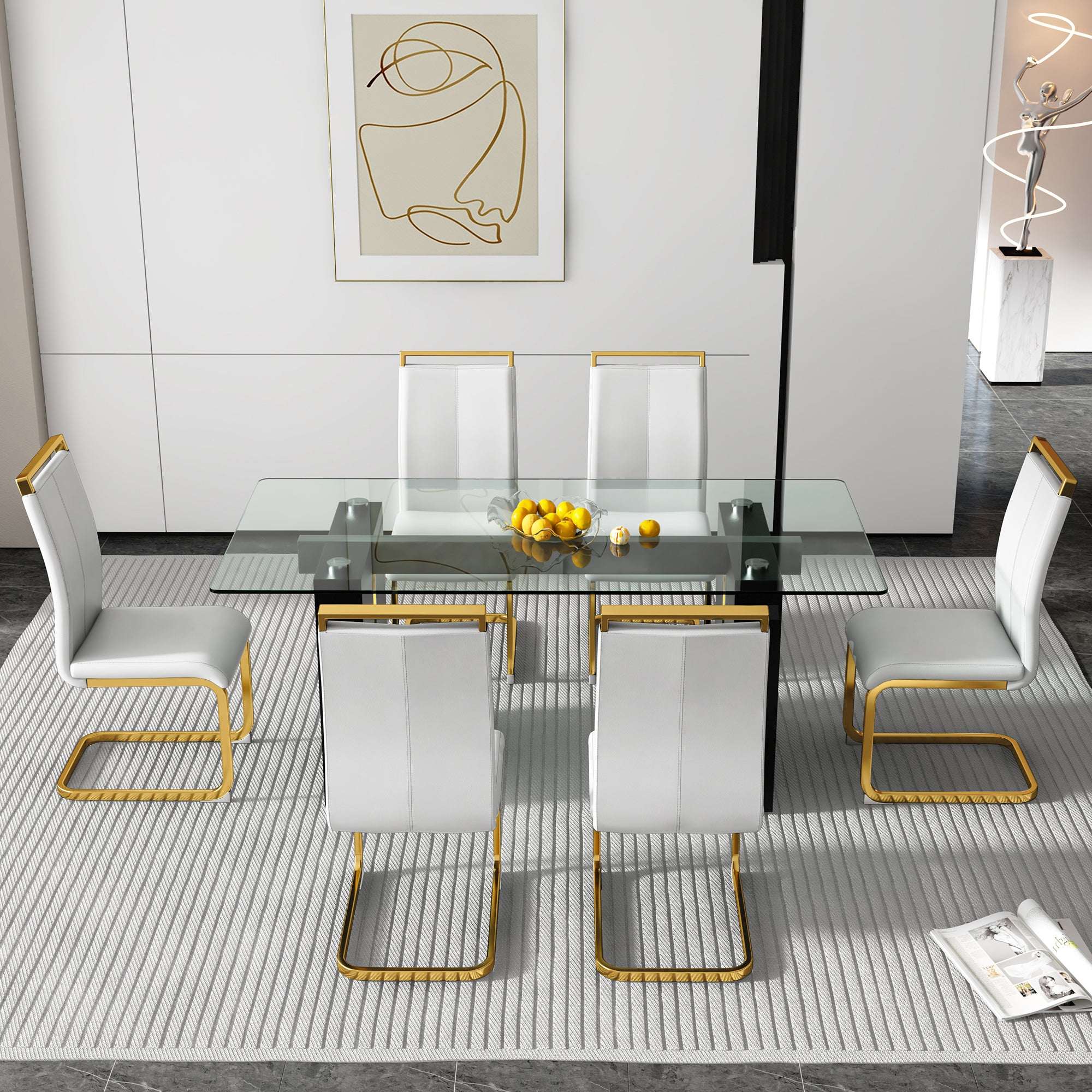 Modern Glass Table for 6-8 people - Black and Gold