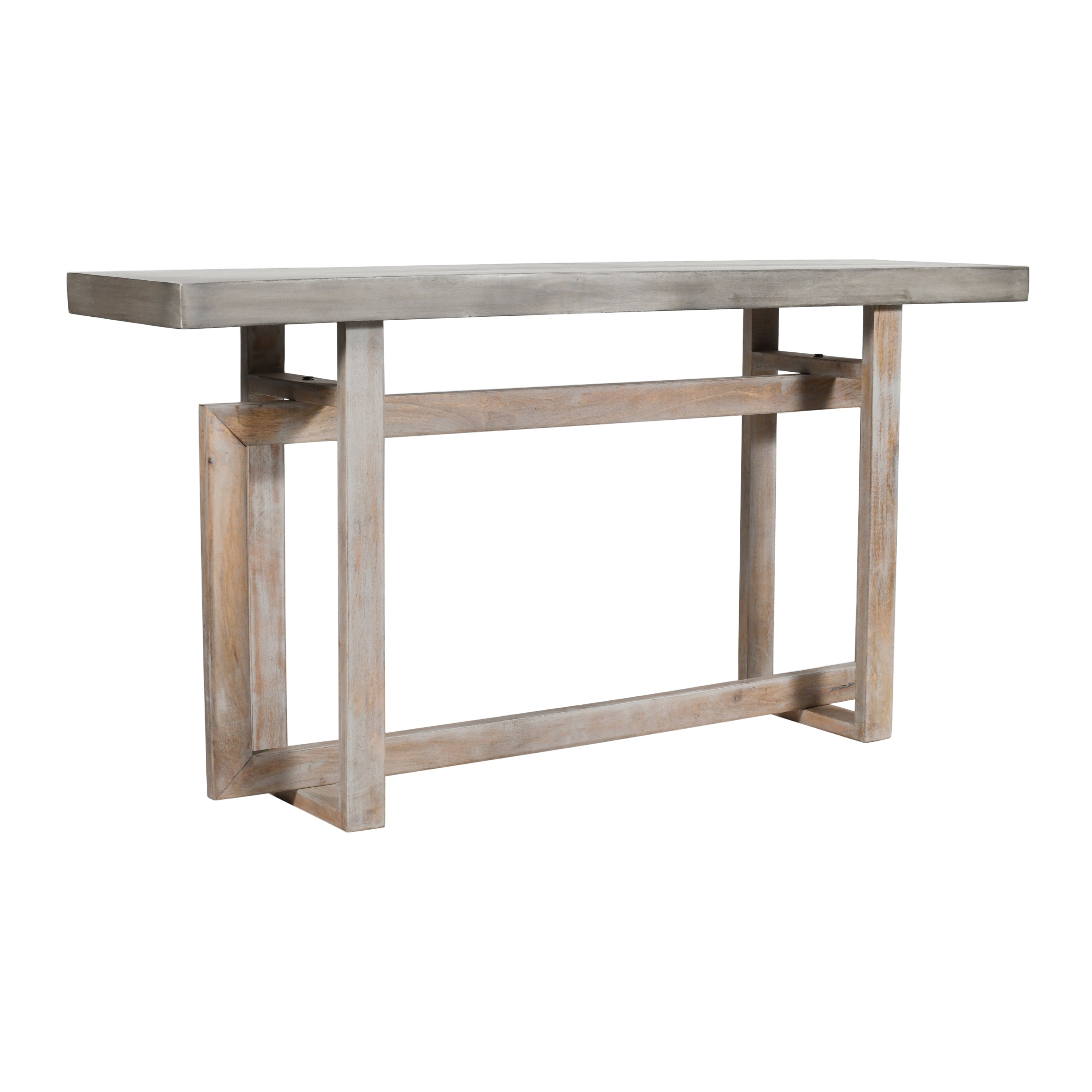 59 Inch Artisan Sideboard Console Table with Geometric Interlocked Base, Distressed Matte Gray