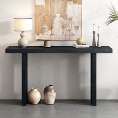 Uniquely Designed Oak Veneer Console Table with Distinctive Side Shapes - Black