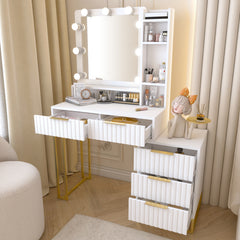 Makeup Vanity Desk with Mirror and Lights, Vanity Table, 5 Drawers - White