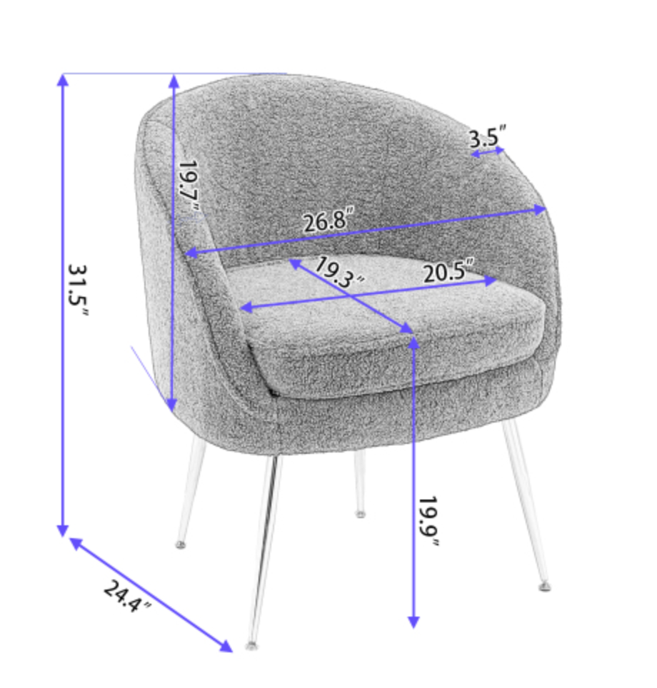 Soft Teddy Fabric Accent Armchair Dining Chair With Shining Electroplated Chrome Legs - Ivory White