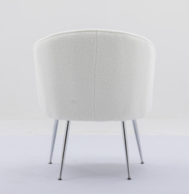 Soft Teddy Fabric Accent Armchair Dining Chair With Shining Electroplated Chrome Legs - Ivory White