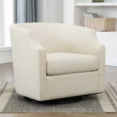 Linen Swivel Glider Barrel Chair