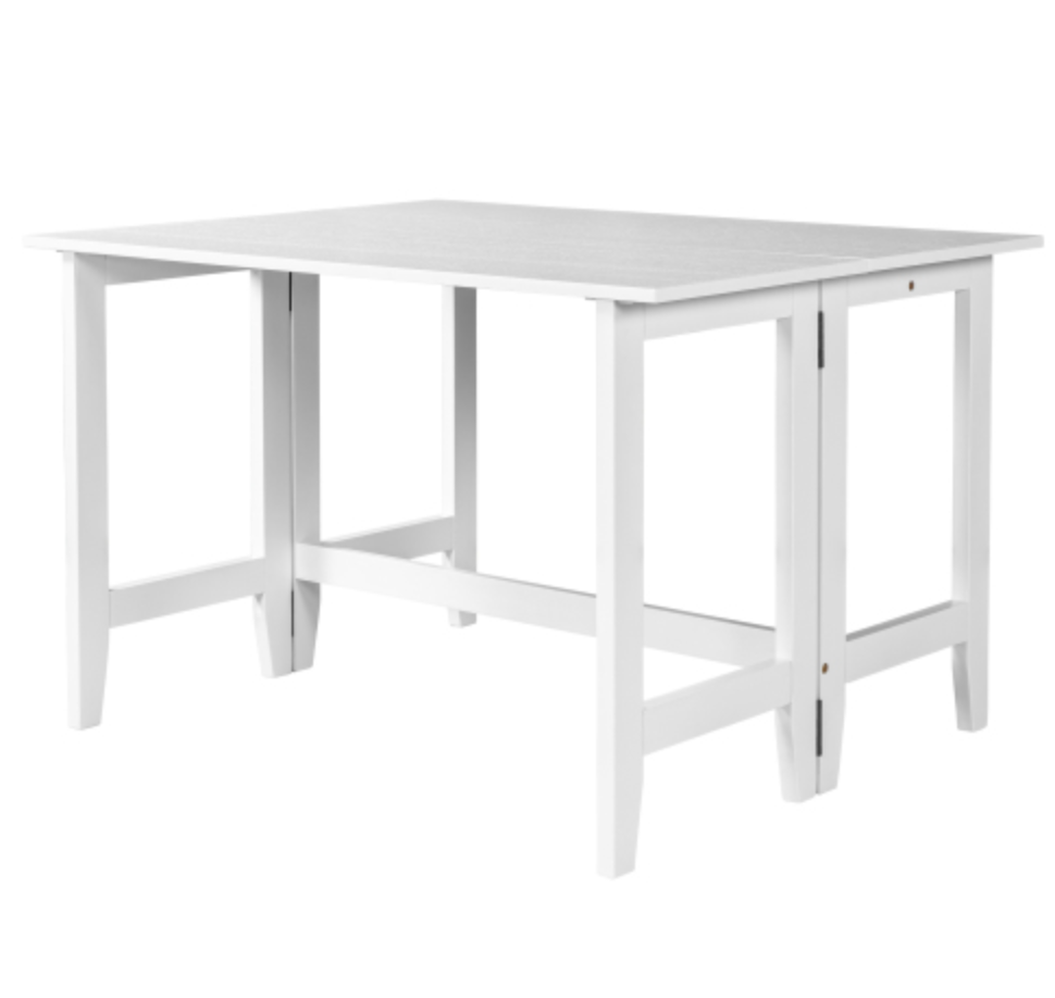 Farmhouse Wood Extendable Dining Table with Drop Leaf for Small Places - White