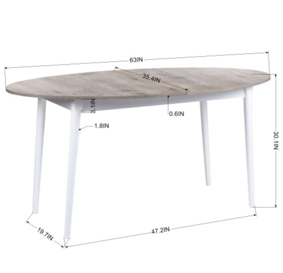 Rustic 63" Oval Dining Table for 4-6 people