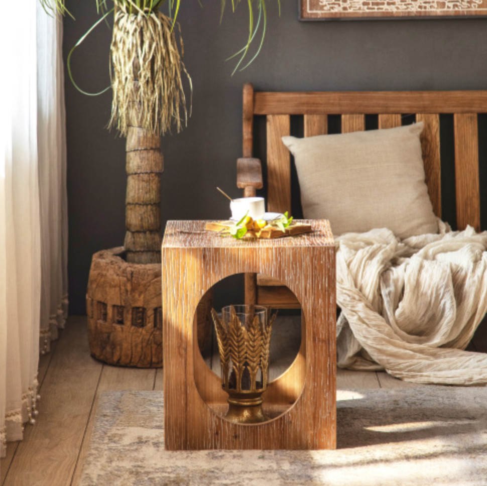 Boho End Table Nightstand Small End Tables - Brown