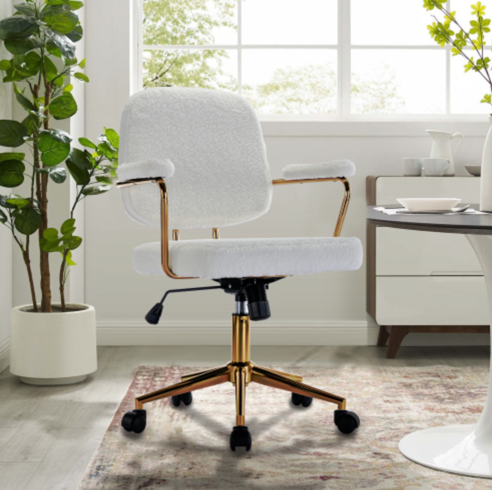 Teddy Velvet Office Desk Chair Bling Desk - White