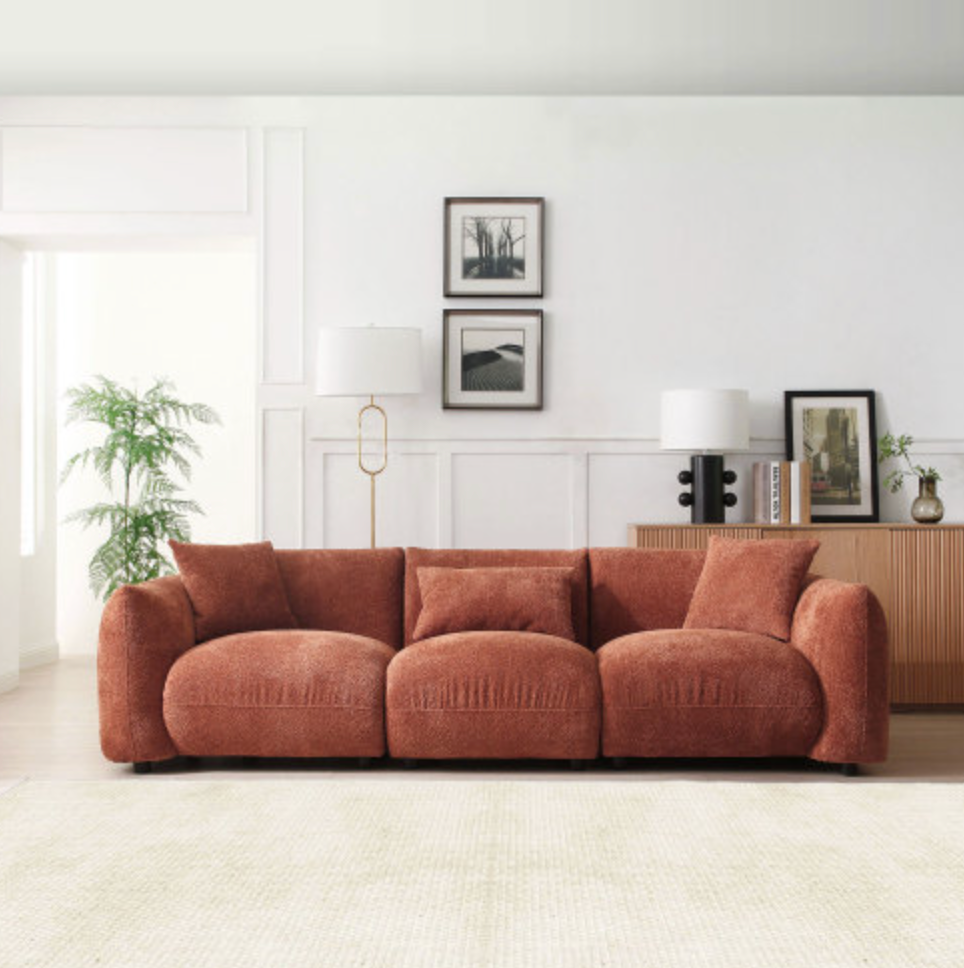 Mid Century Modern Couch 3-Seater Sofa - Orange