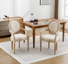 French Style Solid Wood Dining Chairs (Set of 2) - Cream