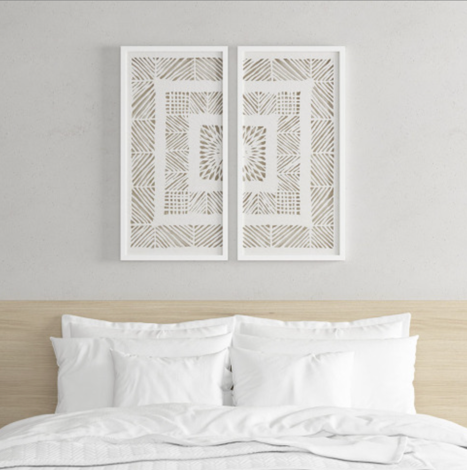 Framed Geometric Rice Paper Panel 2-piece Shadowbox Wall Decor Set