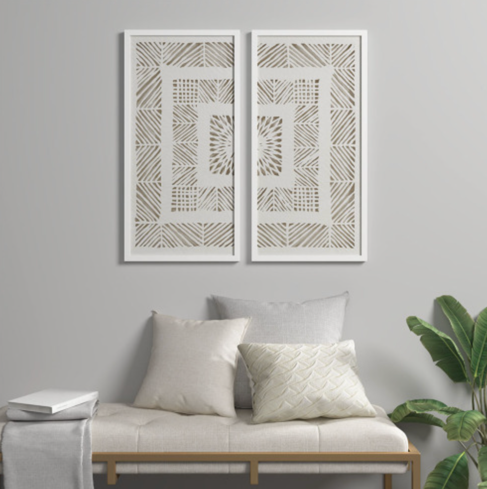 Framed Geometric Rice Paper Panel 2-piece Shadowbox Wall Decor Set