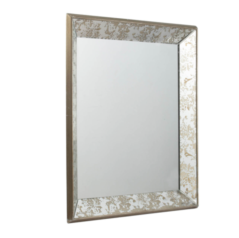 24"x24" Antique Silver Square Mirror with Floral Accents