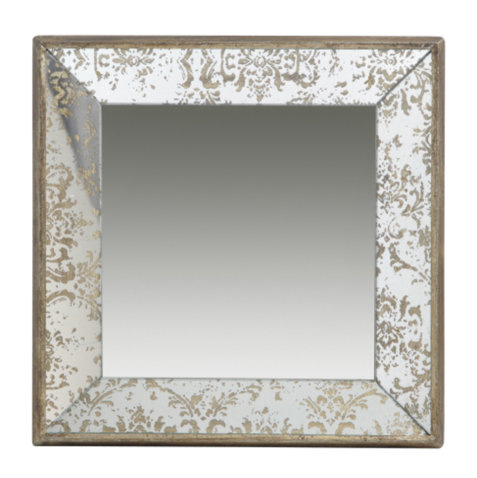 24"x24" Antique Silver Square Mirror with Floral Accents