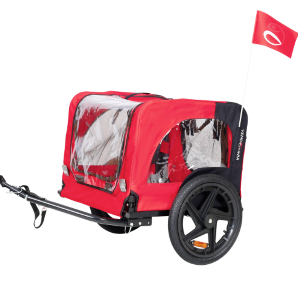 Bicycle Trailer for Pets Outdoor Foldable Red Color with reflectors and safety flag