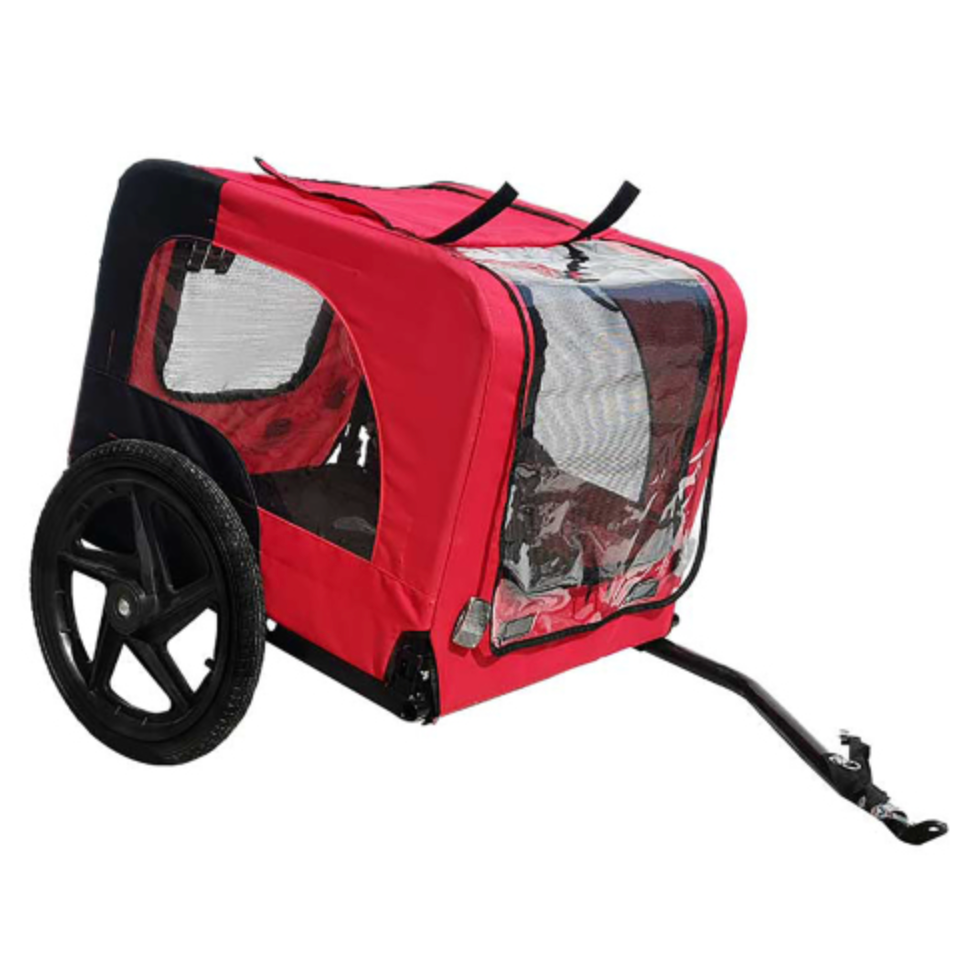 Bicycle Trailer for Pets Outdoor Foldable Red Color with reflectors and safety flag