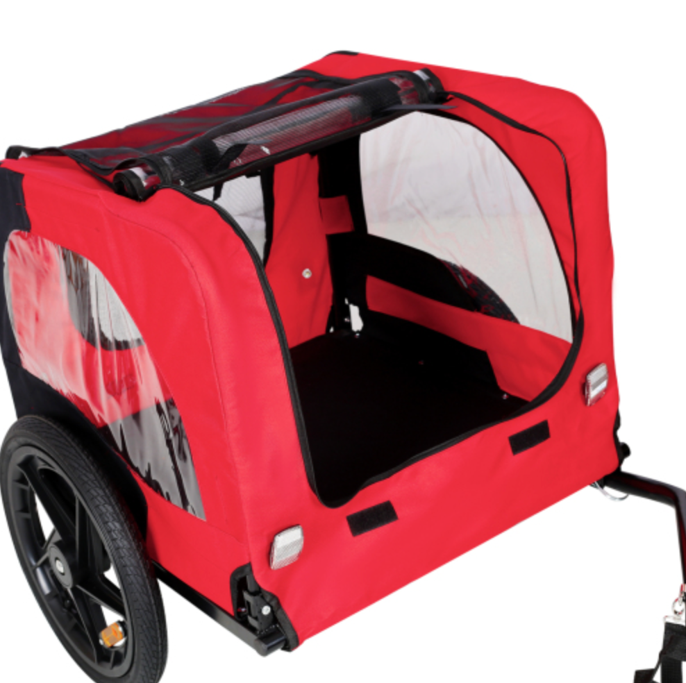 Bicycle Trailer for Pets Outdoor Foldable Red Color with reflectors and safety flag