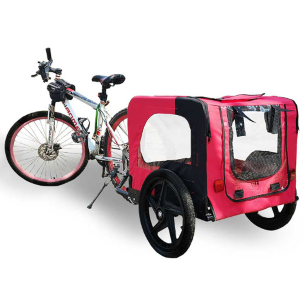 Bicycle Trailer for Pets Outdoor Foldable Red Color with reflectors and safety flag