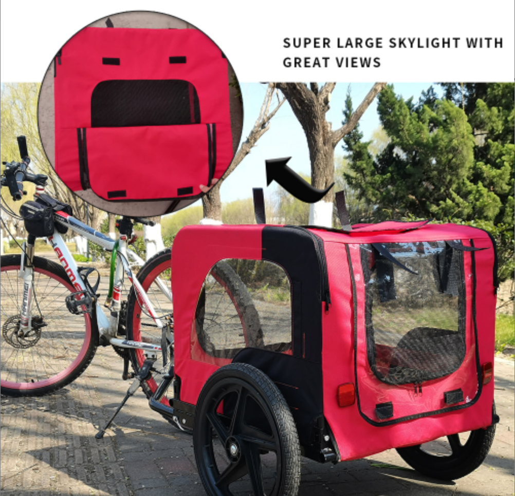 Bicycle Trailer for Pets Outdoor Foldable Red Color with reflectors and safety flag