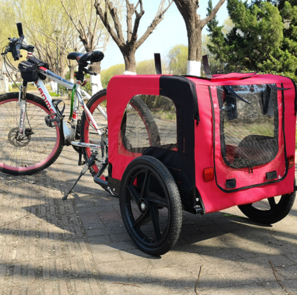 Bicycle Trailer for Pets Outdoor Foldable Red Color with reflectors and safety flag