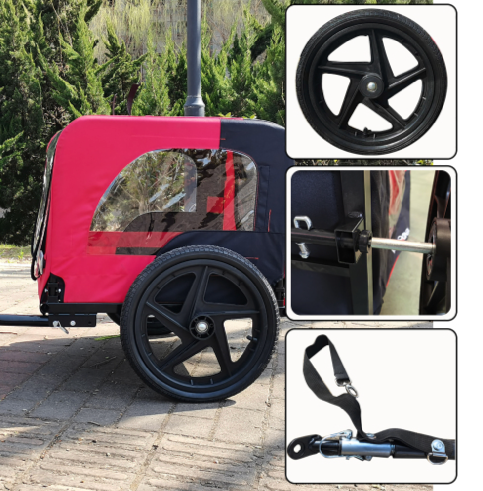 Bicycle Trailer for Pets Outdoor Foldable Red Color with reflectors and safety flag