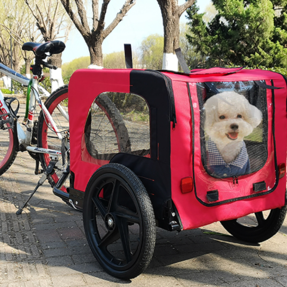 Bicycle Trailer for Pets Outdoor Foldable Red Color with reflectors and safety flag