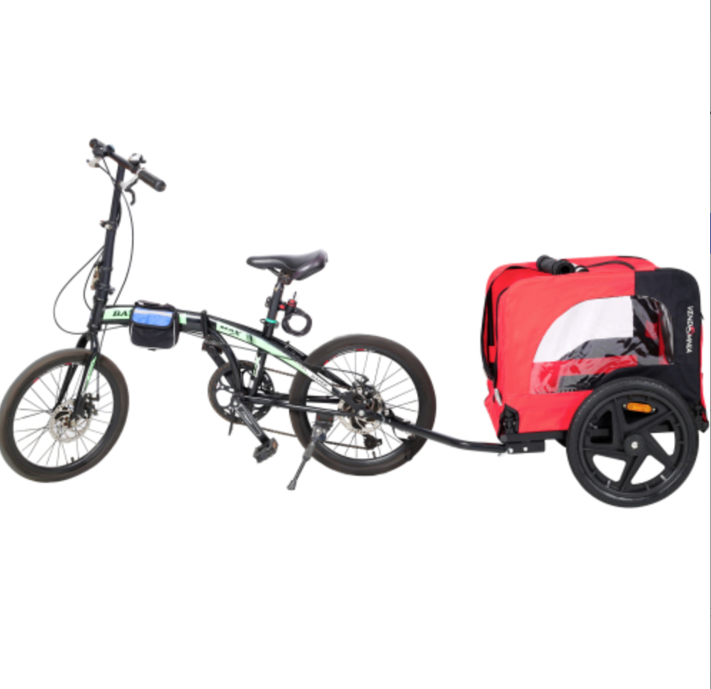 Bicycle Trailer for Pets Outdoor Foldable Red Color with reflectors and safety flag