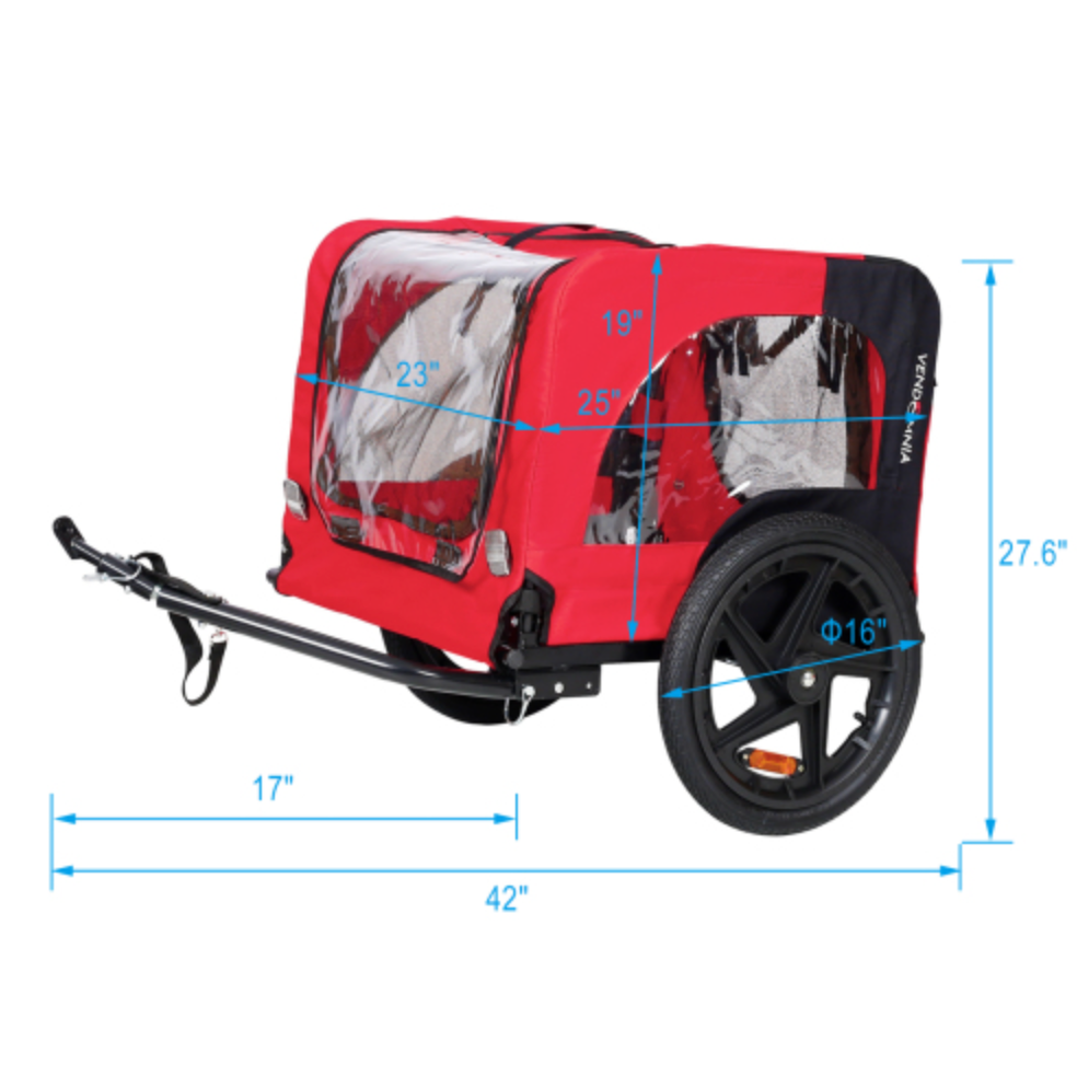 Bicycle Trailer for Pets Outdoor Foldable Red Color with reflectors and safety flag