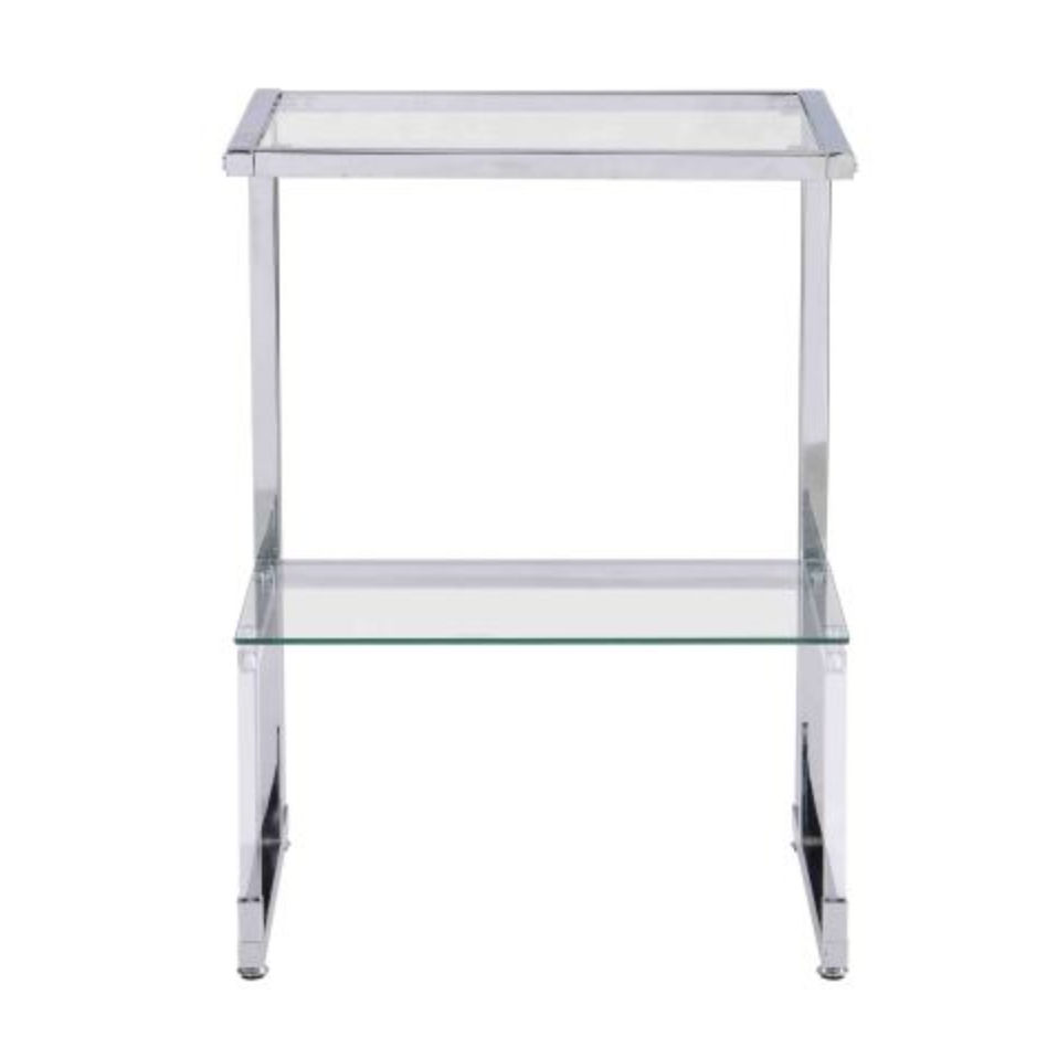 Silver Chrome Side Table, 2-Tier Acrylic Glass End Table