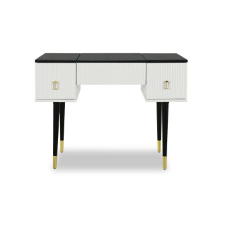 43.3" Modern Vanity Table Set with Flip-top Mirror and LED Light, Dressing Table with Customizable Storage, White and Black