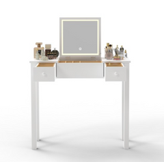 Chic White Vanity Table with LED Lights, Flip-Top Mirror and 2 Drawers, Jewelry Storage for Women Dressing