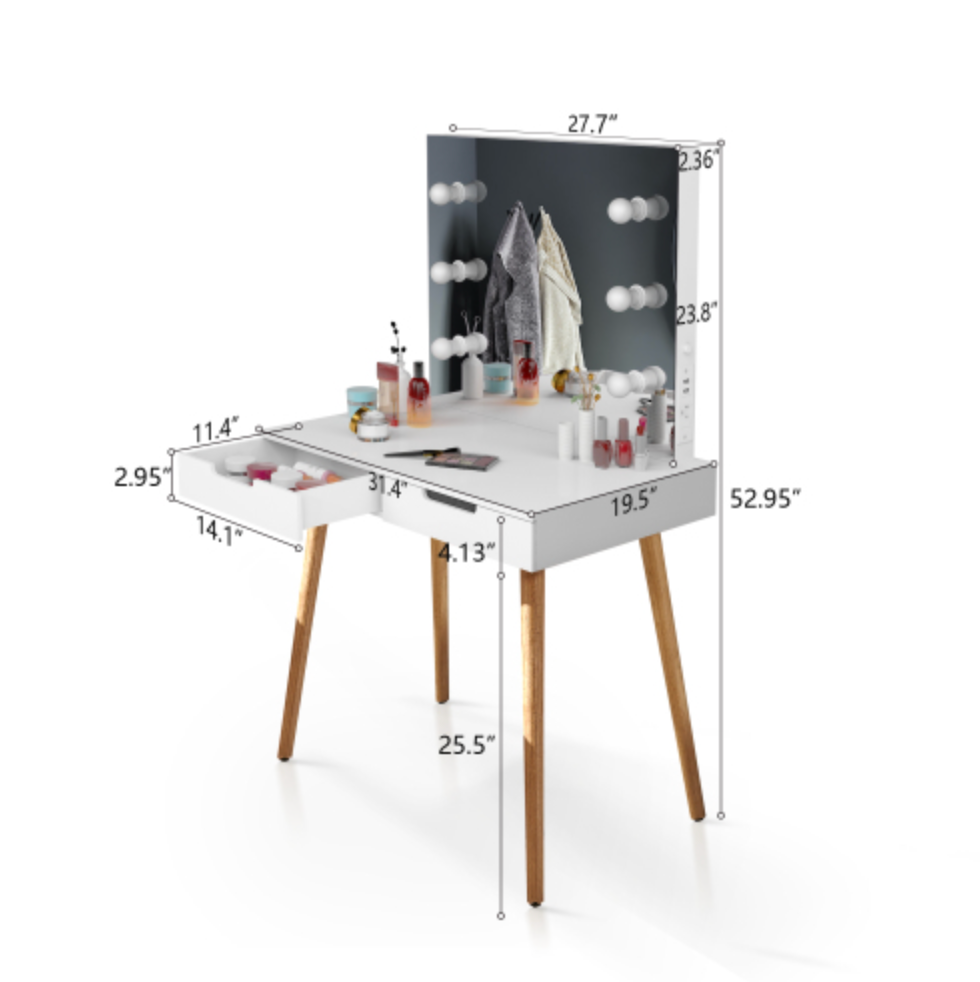 Wooden Vanity Table Makeup Dressing Desk with LED Light,dressing table with USB port,White