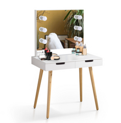 Wooden Vanity Table Makeup Dressing Desk with LED Light,dressing table with USB port,White