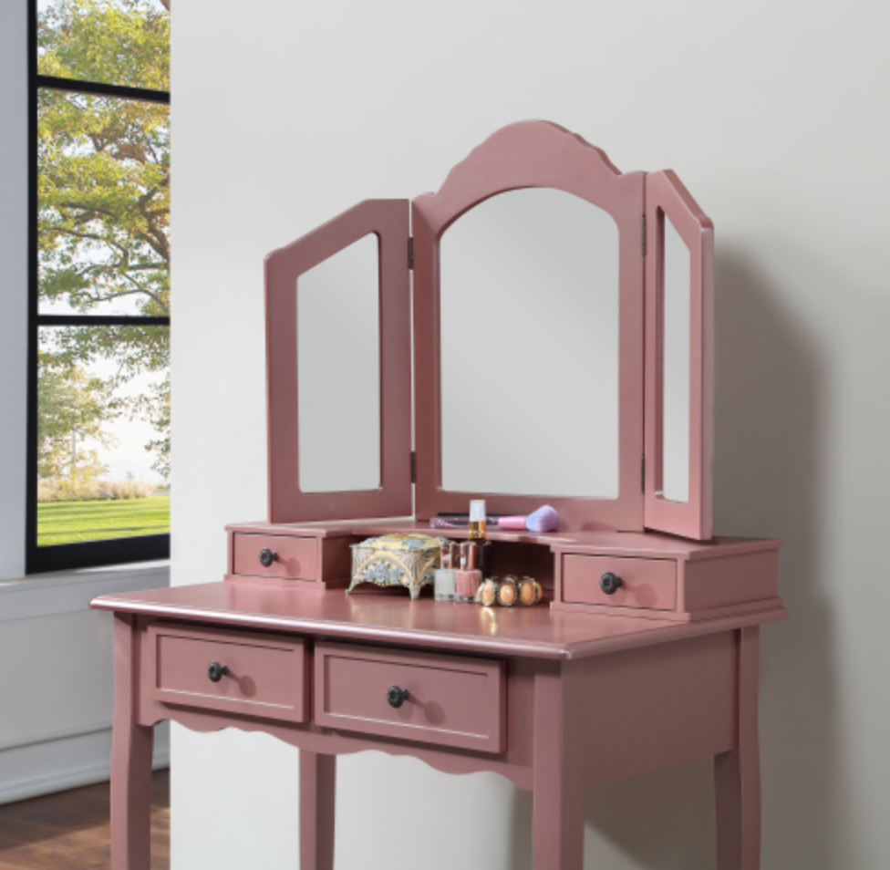 Sanlo Wooden Vanity Make Up Table and Stool Set, Rose Gold