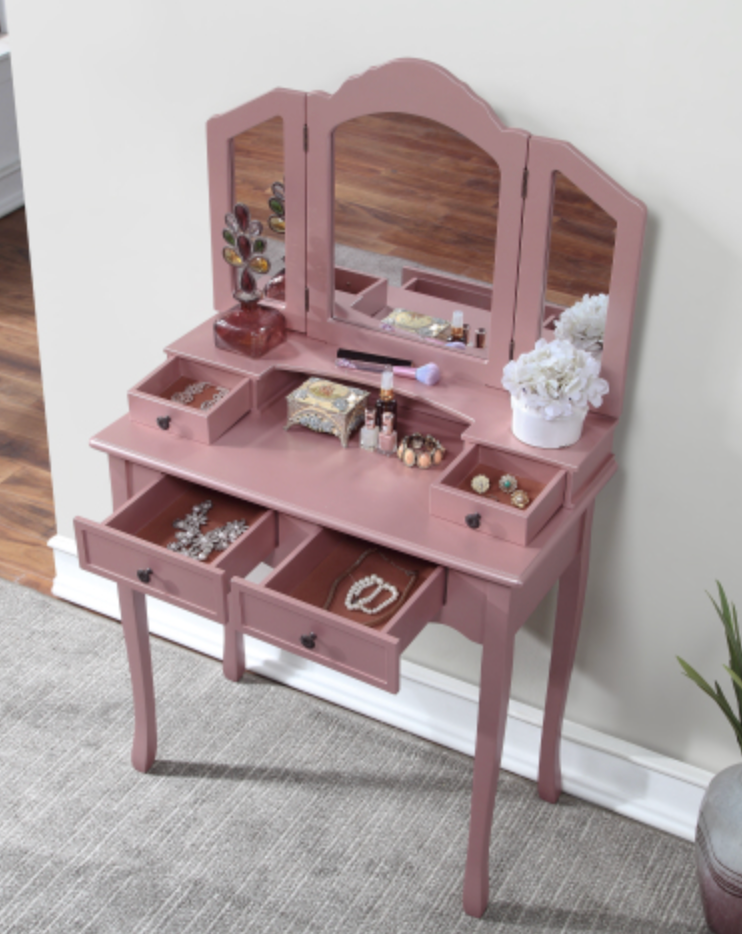 Sanlo Wooden Vanity Make Up Table and Stool Set, Rose Gold