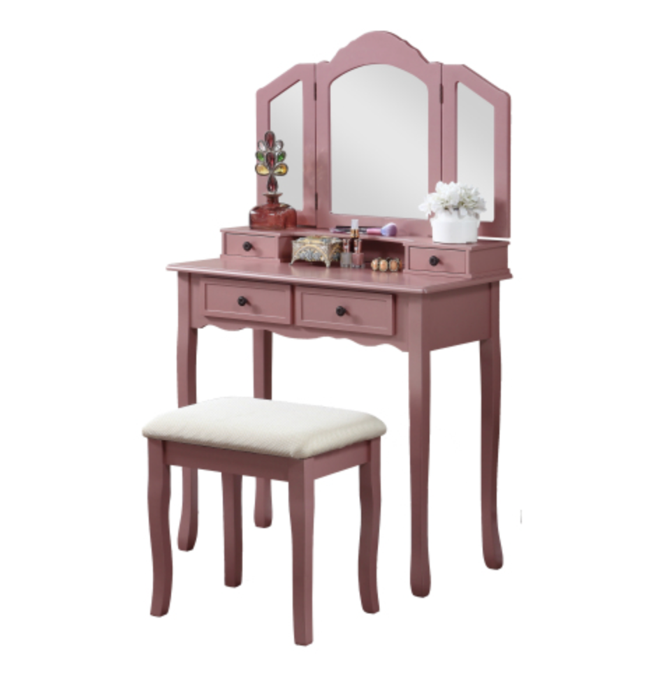 Sanlo Wooden Vanity Make Up Table and Stool Set, Rose Gold