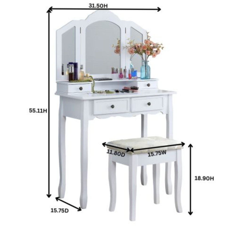 Sanlo Wooden Vanity Make Up Table and Stool Set, Rose Gold