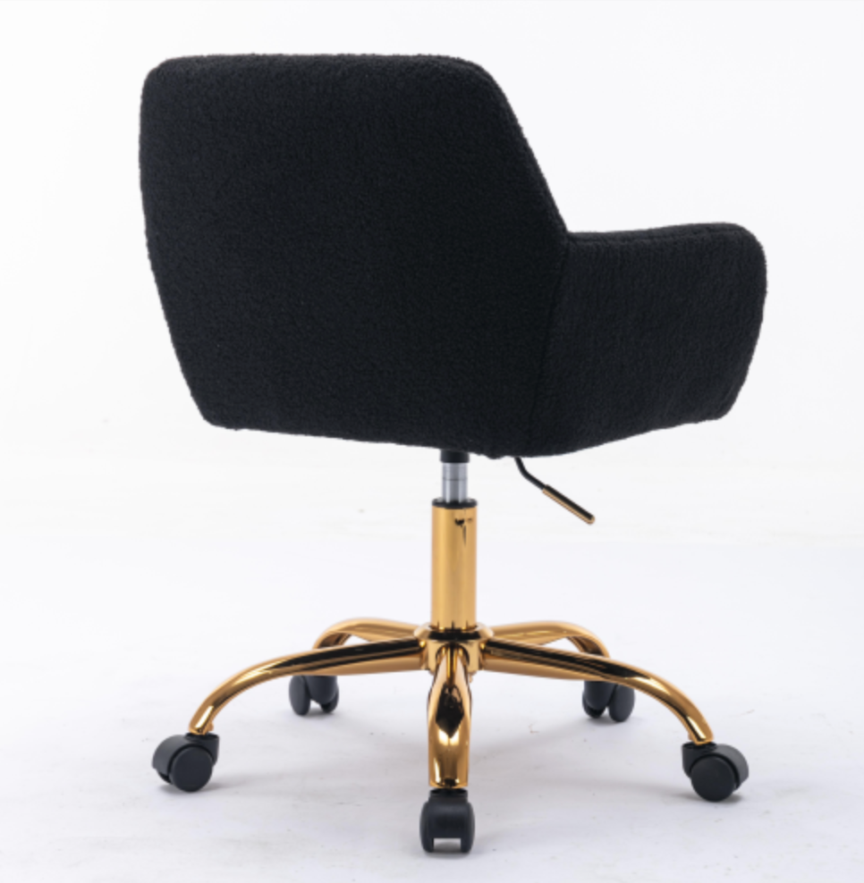 Faux Fur Home Office Chair, Swivel Desk Chair Height Adjustable Dressing Chair - Black