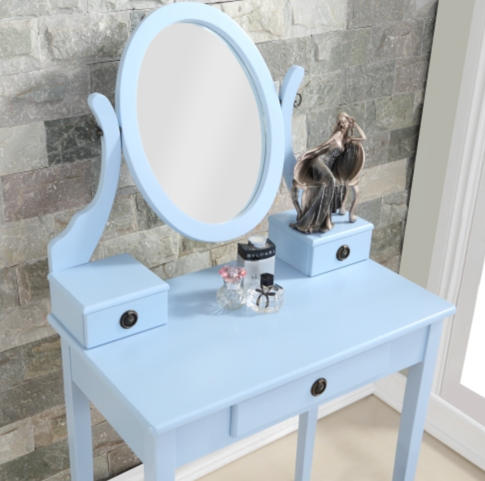 Moniys Wood Moniya Makeup Vanity Table and Stool Set, Blue