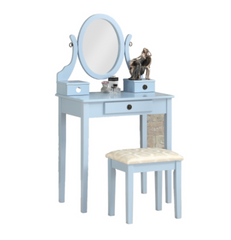 Moniys Wood Moniya Makeup Vanity Table and Stool Set, Blue