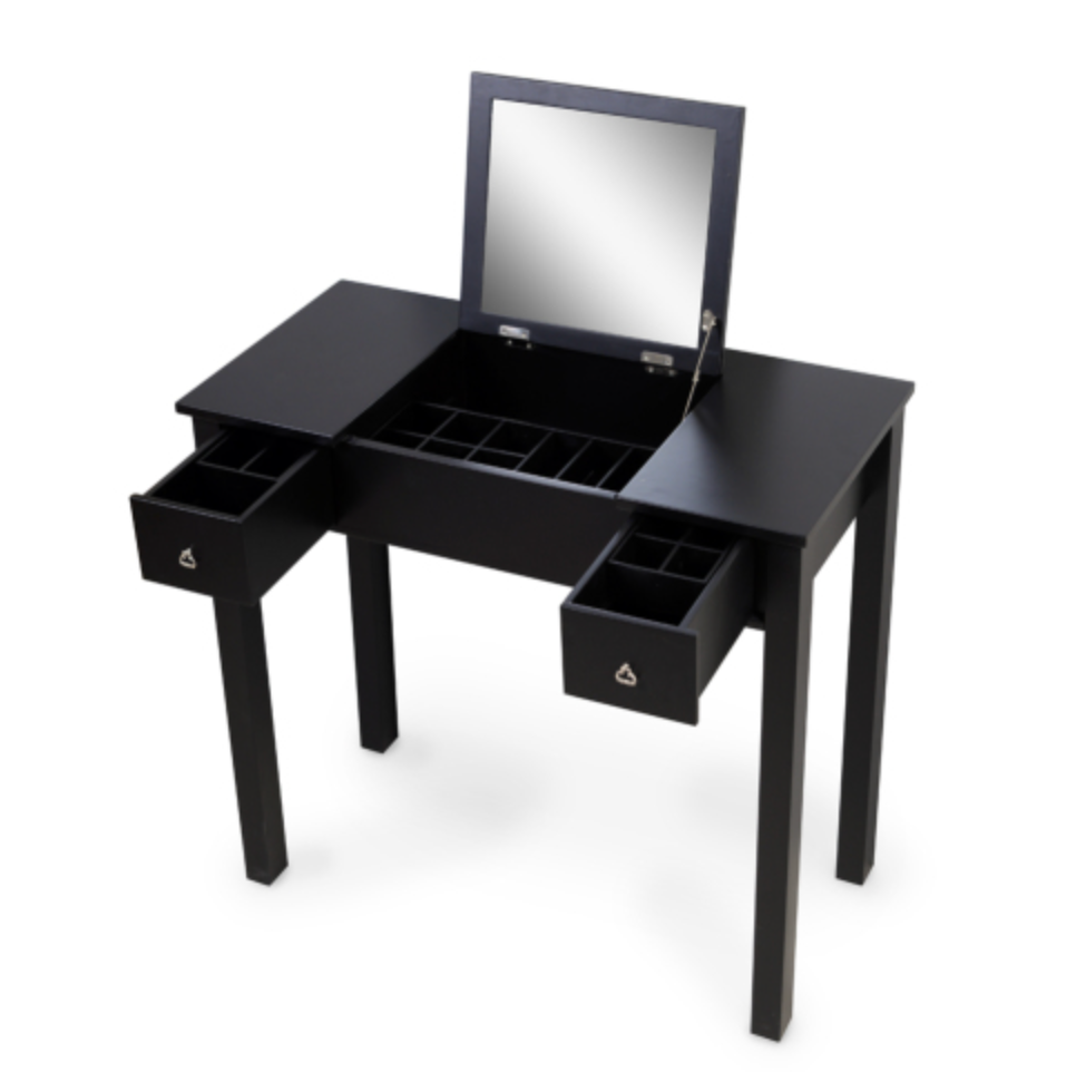 Accent Vanity Table with Flip-Top Mirror and 2 Drawers, Jewelry Storage for Women Dressing,Black Finish