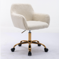 Faux Fur Home Office Chair, Fluffy Fuzzy Comfortable Makeup Vanity Chair - White