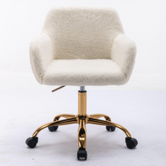 Faux Fur Home Office Chair, Fluffy Fuzzy Comfortable Makeup Vanity Chair - White