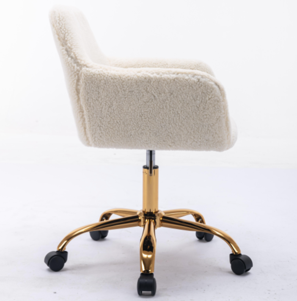 Faux Fur Home Office Chair, Fluffy Fuzzy Comfortable Makeup Vanity Chair - White