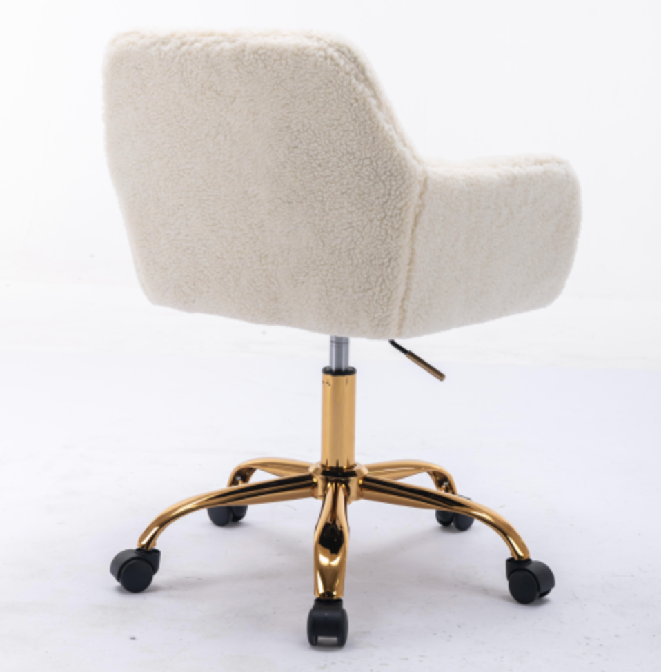 Faux Fur Home Office Chair, Fluffy Fuzzy Comfortable Makeup Vanity Chair - White