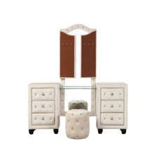 Crystal Tufted Vanity set Made with Wood in Cream