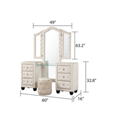 Crystal Tufted Vanity set Made with Wood in Cream