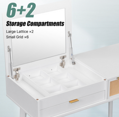 43.3" Classic Wood Makeup Vanity Set with Flip-top Mirror and Stool, Dressing Table with Three Drawers and storage space, White