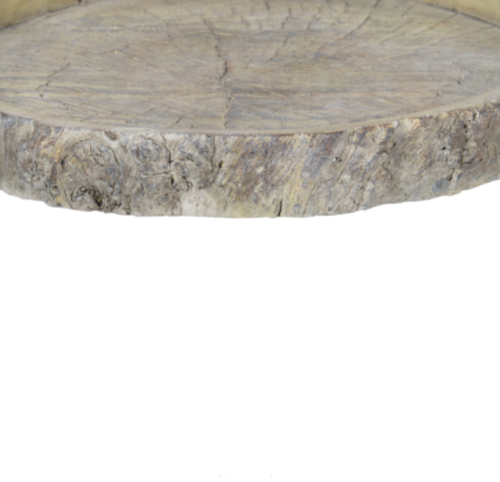 Decorative Round Shape Cemented Log Plate/Tray, Gray