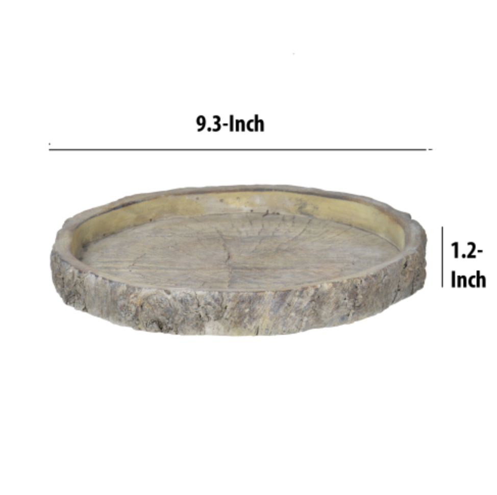 Decorative Round Shape Cemented Log Plate/Tray, Gray